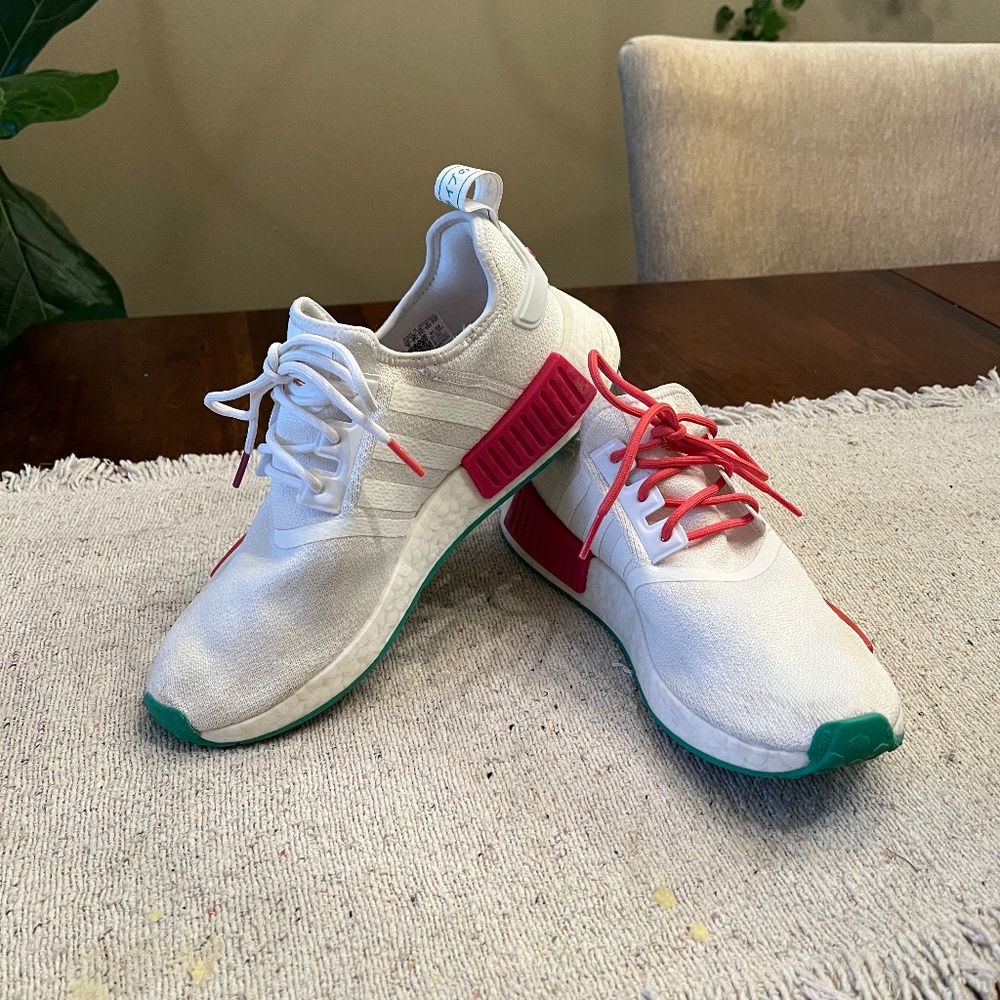 Adidas NMD R1 Boost White Pink Green Sneakers women's Size  9